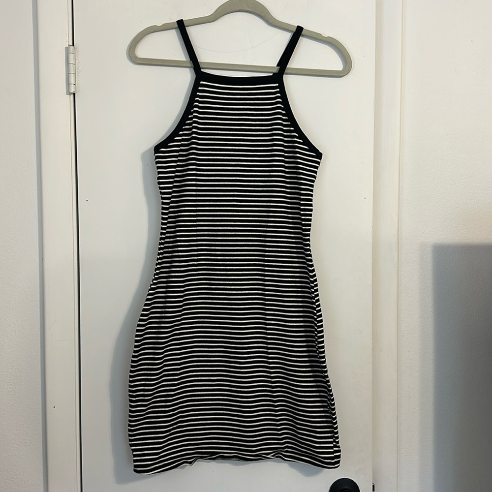 Express black and white striped fitted dress